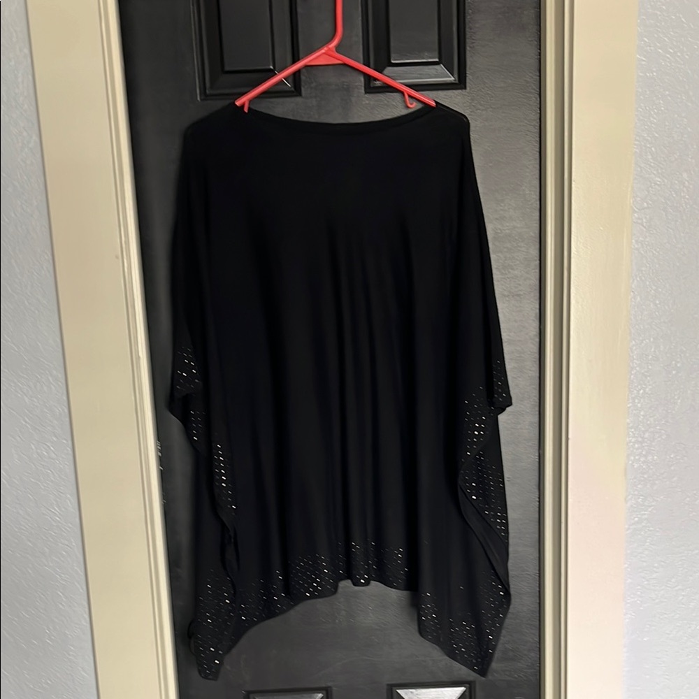Black Poncho with Eyelet Details